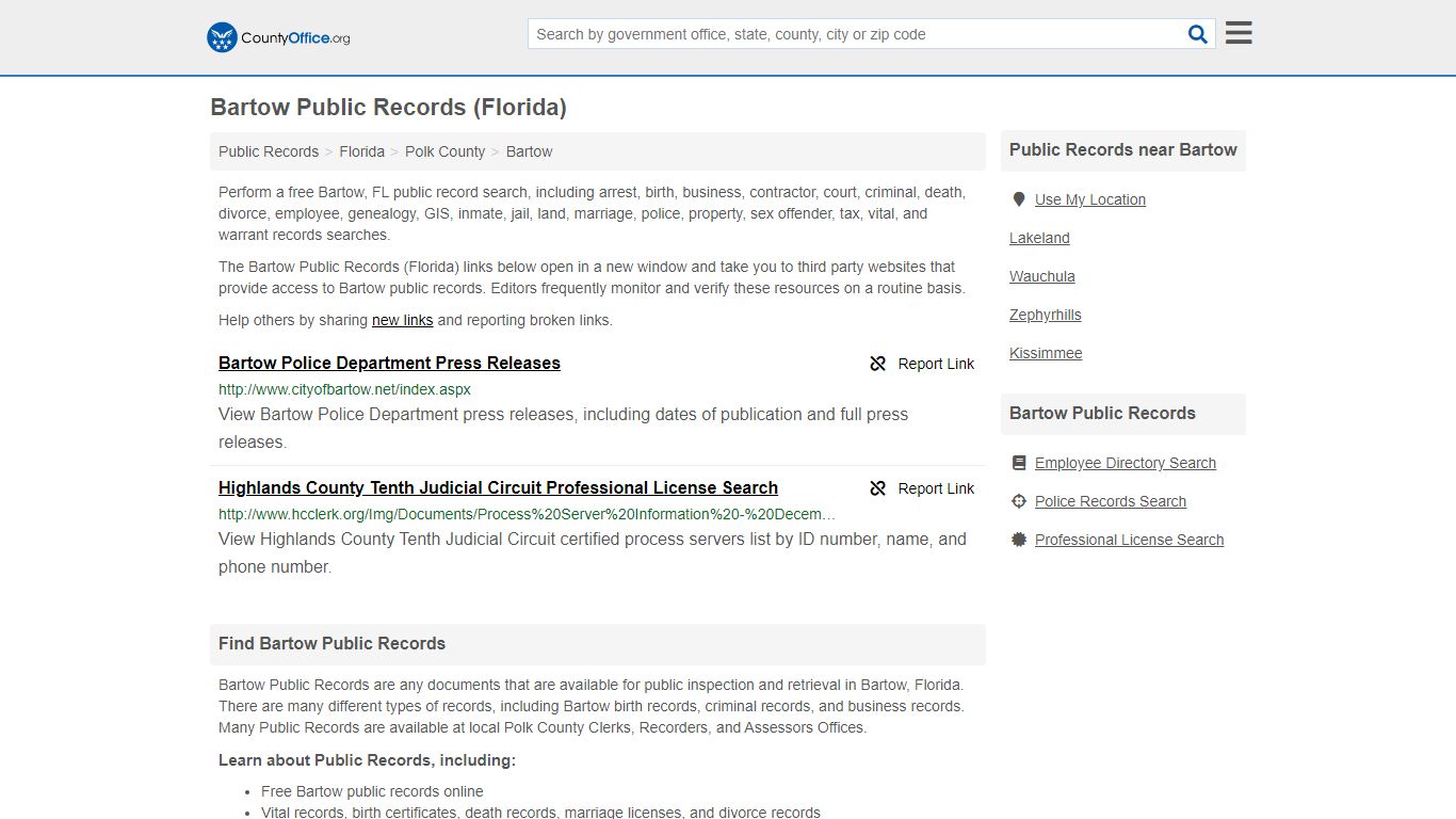 Bartow Public Records (Florida) - County Office